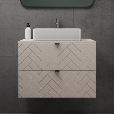 Heze Furniture Trend Herringbone Pattern Door 80Cm Bathroom Cabinet Vanity Unit With Worktop Cashmere - image 1