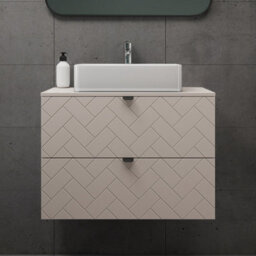 Heze Furniture Trend Herringbone Pattern Door 80Cm Bathroom Cabinet Vanity Unit With Worktop Cashmere - thumbnail 1