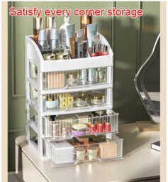 Amorly 4 Tier White Makeup Organizer With Drawers, Pp Plastic Desktop Cosmetic Storage Box, Dustproof Vanity Organizer For Skincare - thumbnail 5