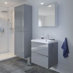GoodHome Imandra Deep Gloss Grey Bathroom Double Wall Cabinet (H)90Cm (W)60Cm - thumbnail 4