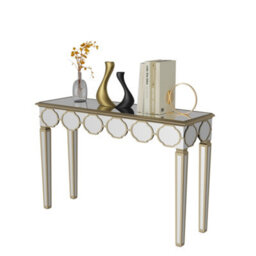 Artloge 120Cm Glass Mirrored Console Table Glass Mirror Entryway Desk With Light Golden Edge Frame - thumbnail 8