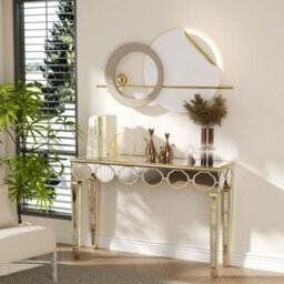 Artloge 120Cm Glass Mirrored Console Table Glass Mirror Entryway Desk With Light Golden Edge Frame - thumbnail 5