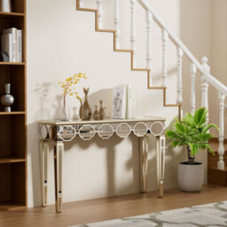 Artloge 120Cm Glass Mirrored Console Table Glass Mirror Entryway Desk With Light Golden Edge Frame - thumbnail 6