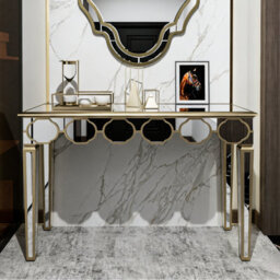 Artloge 120Cm Glass Mirrored Console Table Glass Mirror Entryway Desk With Light Golden Edge Frame