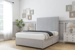 "Sloomy Manhattan Silver Plush Divan Bed Base 4 Drawers With 26"" Strutted Headboard 6' Super King" - thumbnail 3