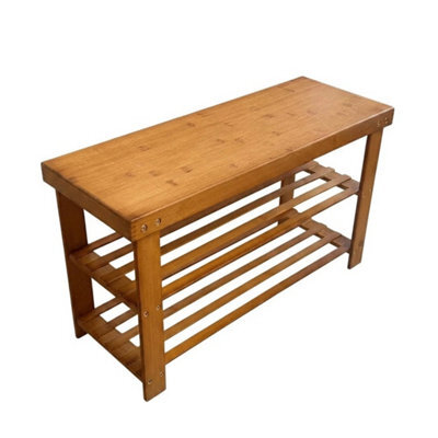Wooden 3 Tier Shoe Rack Storage Bench Hallway Organiser Stand - image 1