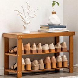 Wooden 3 Tier Shoe Rack Storage Bench Hallway Organiser Stand - thumbnail 3