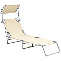 Beliani Sun Lounger Foligno Reclining Metal Beige - thumbnail 1