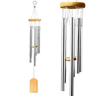 65Cm Silver Wind Chime, 6 Tuned Stainless Steel Tubes, Weather Resistant Hanging Garden Decor For Patio, Lawn, Balcony And Home - image 1