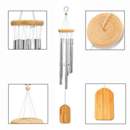65Cm Silver Wind Chime, 6 Tuned Stainless Steel Tubes, Weather Resistant Hanging Garden Decor For Patio, Lawn, Balcony And Home - thumbnail 6