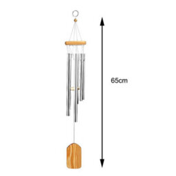 65Cm Silver Wind Chime, 6 Tuned Stainless Steel Tubes, Weather Resistant Hanging Garden Decor For Patio, Lawn, Balcony And Home - thumbnail 3