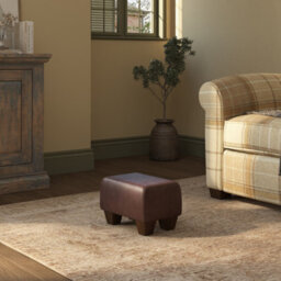 Chestnut Brown Mahogany Wood Chunky Legs Italian Leather Small Footstool  Handmade Uk By Footstools Direct