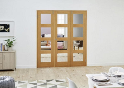 Green & Taylor Shaker Oak 4 Lite Clear Glass - Prefinished Internal French Folding Doorset - 1682 X 2031 X 108mm (Wxhxt) - image 1