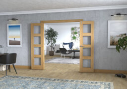 Green & Taylor Shaker Oak 4 Lite Clear Glass - Prefinished Internal French Folding Doorset - 1682 X 2031 X 108mm (Wxhxt) - thumbnail 2