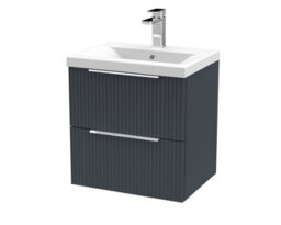 Hudson Reed Fluted Wall Hung 2-Drawer Vanity And Mid-Edge Basin, Contemporary Sink Vanity Unit, Soft Black, 500mm - thumbnail 5