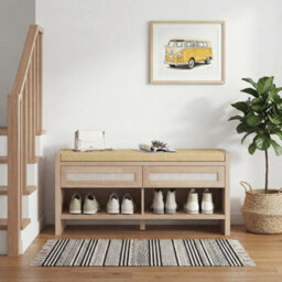 Homcom Shoe Bench With 2 Rattan Drawers Cushion Oak Wood Effect - thumbnail 9