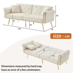 Btm Velvet 2 Seater Sofa Bed With Adjustable Backrest Gold Metal Legs Space Saving Stylish Durable Small Spaces - thumbnail 5