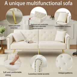 Btm Velvet 2 Seater Sofa Bed With Adjustable Backrest Gold Metal Legs Space Saving Stylish Durable Small Spaces - thumbnail 4