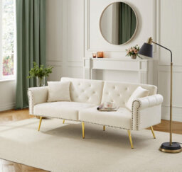 Btm Velvet 2 Seater Sofa Bed With Adjustable Backrest Gold Metal Legs Space Saving Stylish Durable Small Spaces - thumbnail 9