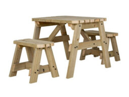 Arbor Garden Solutions Victoria Rounded Space Saving Picnic Table Benches Set (4Ft, Natural Finish) - thumbnail 1