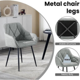 1X Grey Faux Leather Dining Chairs Padded Seat Metal Legs Kitchen Home - thumbnail 5