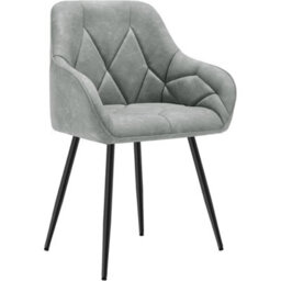 1X Grey Faux Leather Dining Chairs Padded Seat Metal Legs Kitchen Home