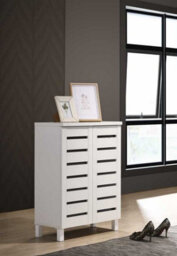 Timber Art Design 4 Tier Shoe Storage Cabinet 2 Door Cupboard Stand Rack Unit White - thumbnail 1