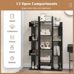 Gainoom Tree Bookshelf Black Tall Bookcase Corner Books Storage Organizer With 13 Open Shelves - thumbnail 8
