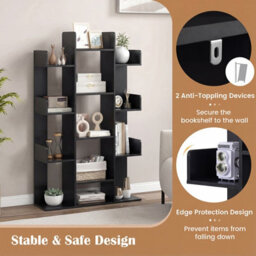 Gainoom Tree Bookshelf Black Tall Bookcase Corner Books Storage Organizer With 13 Open Shelves - thumbnail 7