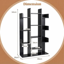 Gainoom Tree Bookshelf Black Tall Bookcase Corner Books Storage Organizer With 13 Open Shelves - thumbnail 2