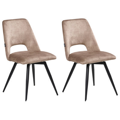 Beliani Set Of 2 Dining Chairs Swivel Hallett Velvet Beige - image 1