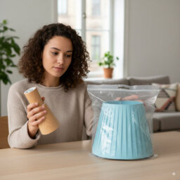 Light Blue Fabric Coolie Lampshade 28Cm With Premium Quality Free A60 Led Bulb - thumbnail 2