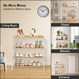 Mantraraj 4 Tier Natural Bamboo Shoe Rack Easy Assembly And Strong Design Shelf Organiser Ideal For Bedroom, Bathroom ,hallway Etc - thumbnail 4