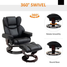 Homcom Pu Leather Manual Reclining Armchair Footstool Padded Seat Black - thumbnail 6