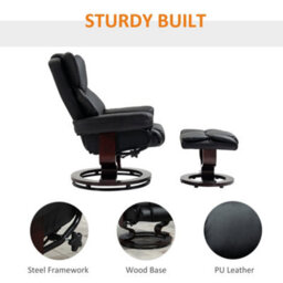 Homcom Pu Leather Manual Reclining Armchair Footstool Padded Seat Black - thumbnail 5