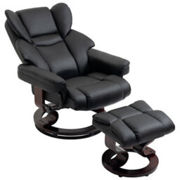 Homcom Pu Leather Manual Reclining Armchair Footstool Padded Seat Black - thumbnail 2