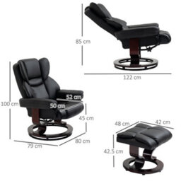 Homcom Pu Leather Manual Reclining Armchair Footstool Padded Seat Black - thumbnail 3