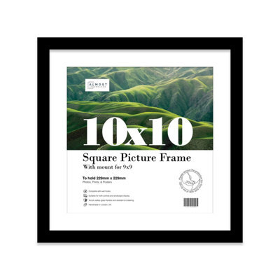 "10X10"" Black Picture Frame - 10X10"" Square Frame With 9X9"" Mount For 10X10""/9X9"" Pictures Art Deco Style Room Decor, 1 Pack" - image 1