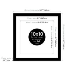 "10X10"" Black Picture Frame - 10X10"" Square Frame With 9X9"" Mount For 10X10""/9X9"" Pictures Art Deco Style Room Decor, 1 Pack" - thumbnail 2