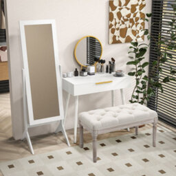 Homcom Modern Dressing Table W/ 2 Drawers Round Mirror For Bedroom White - thumbnail 7