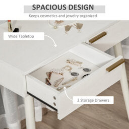 Homcom Modern Dressing Table W/ 2 Drawers Round Mirror For Bedroom White - thumbnail 5
