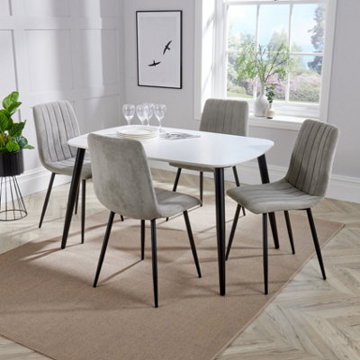 Core Products Aspen White 120Cm Rectangular Dining Table With 4 Light Grey Cord Fabric Straight Stitch Design Chairs - image 1