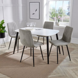 Core Products Aspen White 120Cm Rectangular Dining Table With 4 Light Grey Cord Fabric Straight Stitch Design Chairs - thumbnail 1
