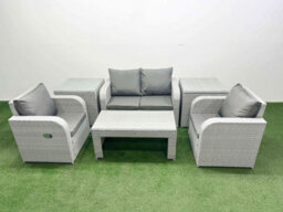 Fimous Light Grey Pe Wicker Rattan Garden Furniture Set Sofa Set Reclining Adjustable Chair 4 Seater 2 Side Table - thumbnail 1