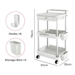 Levede 3 Tier Kitchen Trolley Cart White Metal Rolling Storage Rack Island - thumbnail 8