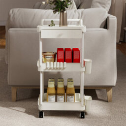 Levede 3 Tier Kitchen Trolley Cart White Metal Rolling Storage Rack Island - thumbnail 1