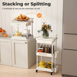 Levede 3 Tier Kitchen Trolley Cart White Metal Rolling Storage Rack Island - thumbnail 5