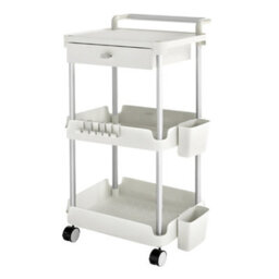 Levede 3 Tier Kitchen Trolley Cart White Metal Rolling Storage Rack Island - thumbnail 2