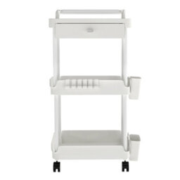 Levede 3 Tier Kitchen Trolley Cart White Metal Rolling Storage Rack Island - thumbnail 3