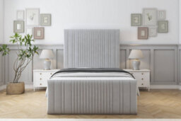 "Sloomy Kingsley Silver Plush Bed Frame With Mattress With 50"" Upholstered Headboard 2'6 Small Single" - thumbnail 1